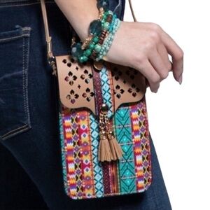 Crossbody Aztec/Western Clear Touchscreen Cell Phone Bag, Detachable Strap, NWOT